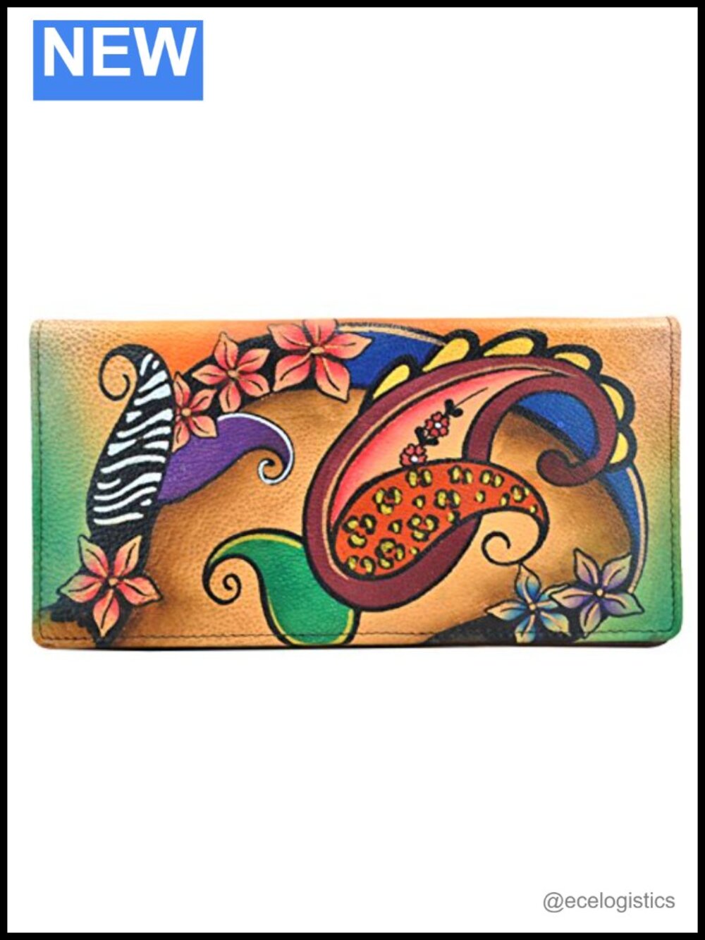 Handpainted Leather Ladies Wallet Snap Closure